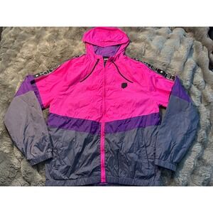 Twitch Colorblock Windbreaker Jacket Hooded Pink Purple Grey Logo Size L